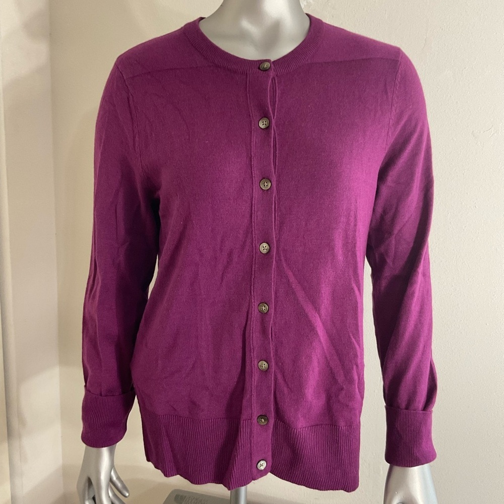 Eddie Bauer Classic Crewneck Cardigan Sweater Vibrant Purple/magenta Size Medium